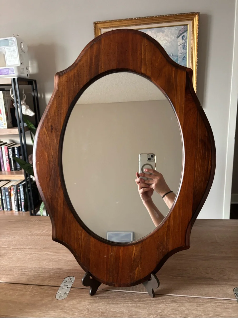 Vintage Cornwall Industries Wood Oval Wall Mirror 23x16 in